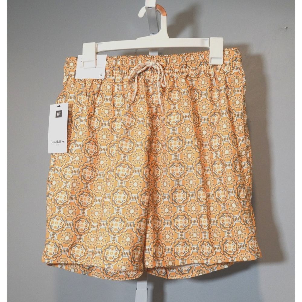 NEW Goodfellow & Co Size S Gold Medallion Swim Trunks 7" Inseam Mesh Liner